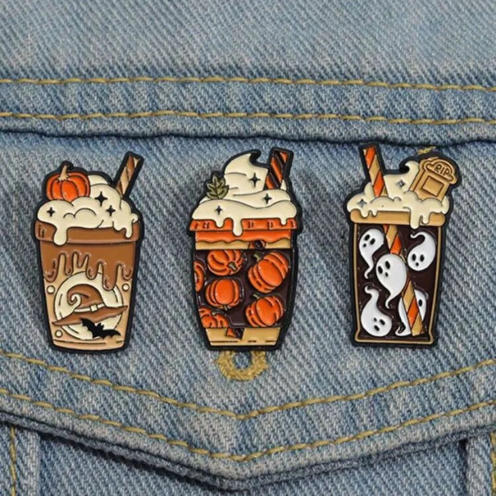 3 pc Halloween ice cream pumpkin witch hat ghost enamel pins bag hat clothes